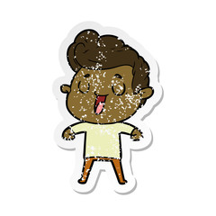 distressed sticker of a happy cartoon man