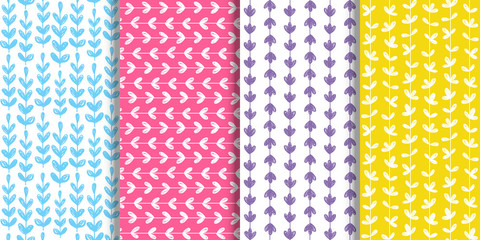 Set of seamless patterns with floral sketch ornates