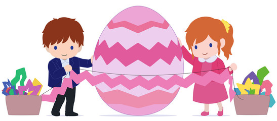 イースターエッグを作る子供たち　ピンク　タイプB
