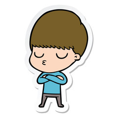 sticker of a cartoon calm boy