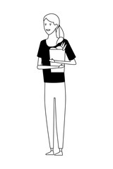 young woman cartoon in black and white