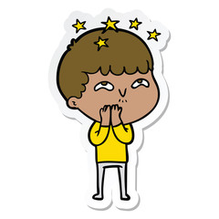 sticker of a cartoon amazed boy