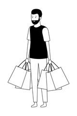 young man cartoon in black and white