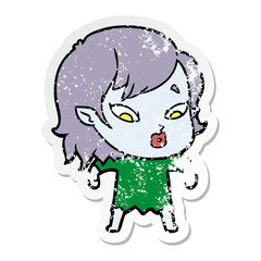 distressed sticker of a cute cartoon vampire girl