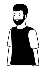 young man cartoon in black and white