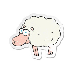 retro distressed sticker of a funny cartoon sheep