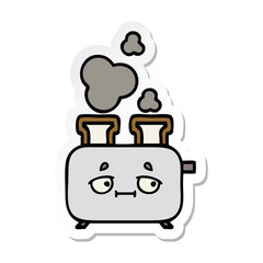 sticker of a cute cartoon of a toaster