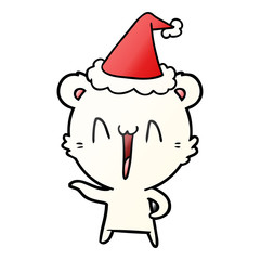 laughing polar bear gradient cartoon of a wearing santa hat