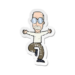 retro distressed sticker of a cartoon old man wearing big glasses