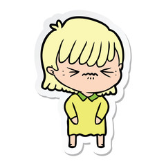 sticker of a annoyed cartoon girl