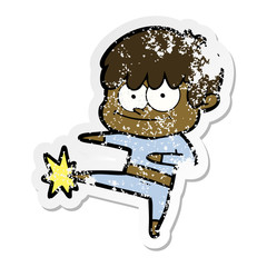 distressed sticker of a happy cartoon man