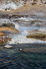 View of natural Hot Springs at Hot Creek Geological Site. Located near Mammoth Lakes, California, United States.