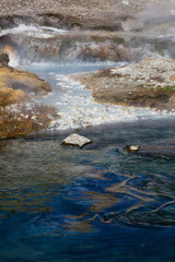 View of natural Hot Springs at Hot Creek Geological Site. Located near Mammoth Lakes, California, United States.