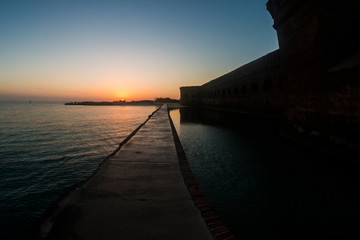 Landscape view of the sunrise at Fort Jefferson in Dry Tortugas National Park (Florida).