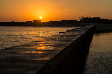Fototapeta na wymiar Landscape view of the sunrise at Fort Jefferson in Dry Tortugas National Park (Florida).