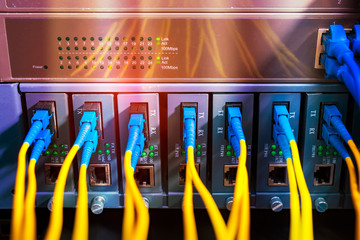 Fototapeta premium optical fibre information technology equipment in data center