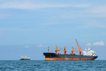 Shipping port, Cargo Ship parking in ocean wait container for logistic Import export in thailand