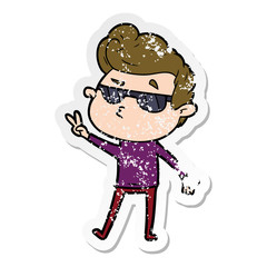 distressed sticker of a cartoon cool guy