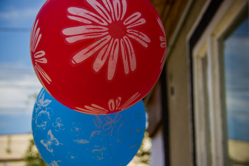 Colorful balloons decorated with white pattern
