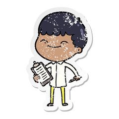 distressed sticker of a cartoon happy boy