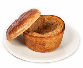 A plate of bread for soup on a white background