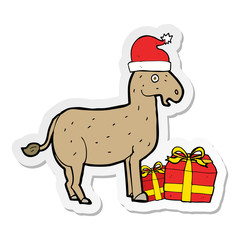 sticker of a cartoon christmas donkey