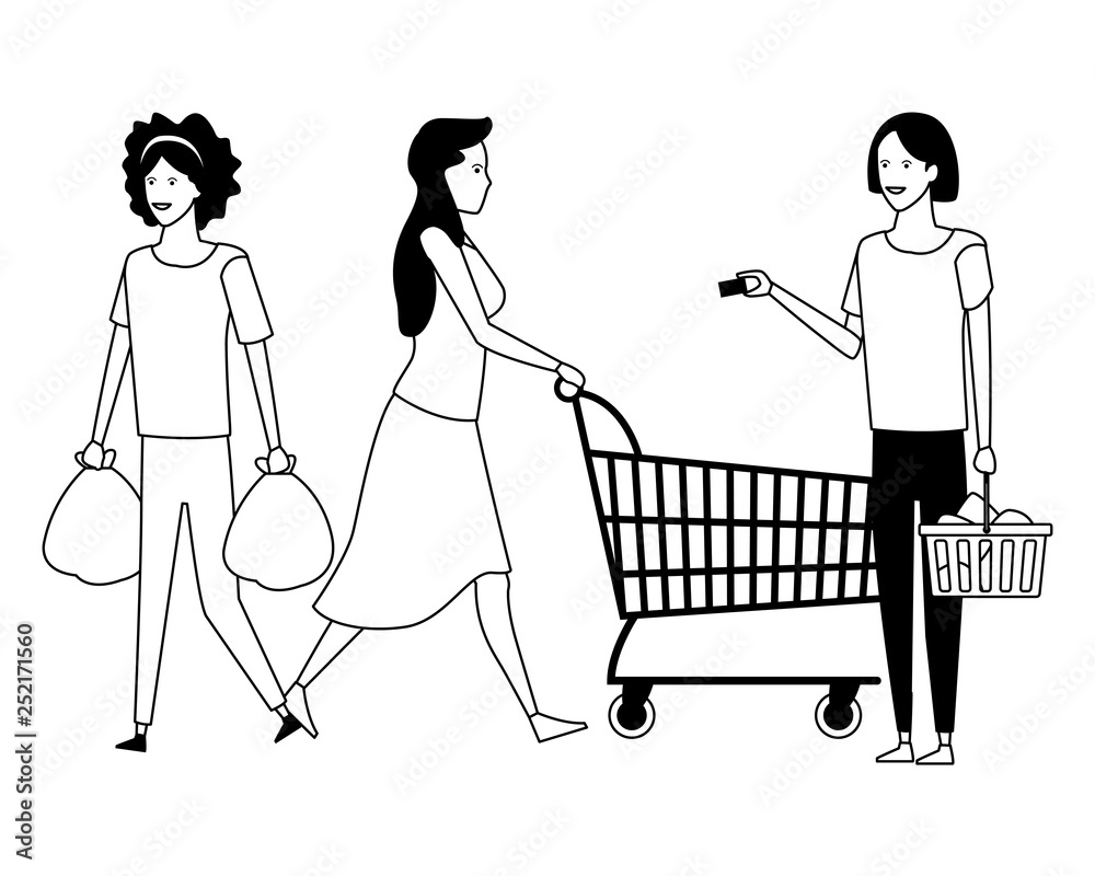 Wall mural casual people cartoon in black and white