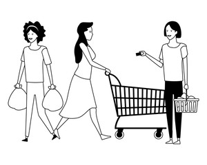 casual people cartoon in black and white