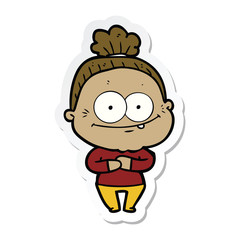 sticker of a cartoon happy old woman