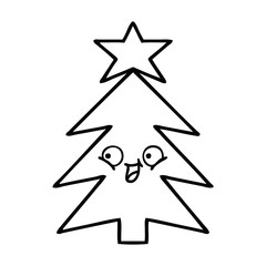 Fototapeta premium line drawing cartoon christmas tree