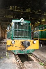 Fototapeta na wymiar The locomotive park in train yard wait for maintenance