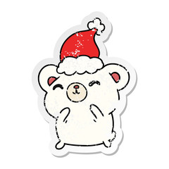 christmas distressed sticker cartoon of kawaii polar bear