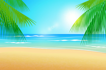 Fototapeta na wymiar Seascape vector illustration. Paradise beach.
