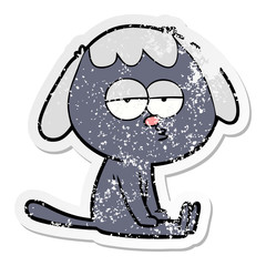 distressed sticker of a cartoon tired dog