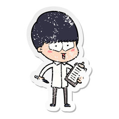 distressed sticker of a cartoon happy boy
