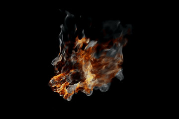 Flame and smoke on a black background.