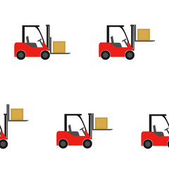 Seamless pattern of forklift truck. Transportation of goods in stock. Vector  illustration