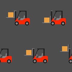 Seamless pattern of forklift truck. Transportation of goods in stock. Vector  illustration