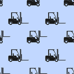 Seamless pattern of forklift truck. Transportation of goods in stock. Vector  illustration