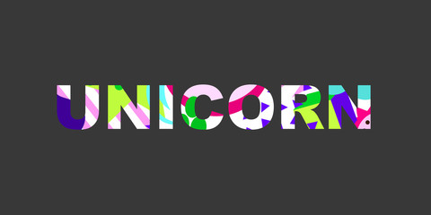 Unicorn - inspirational word with a unique bright texture. Good for any printed products, Internet content. Vector illustration