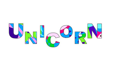 Unicorn - inspirational word with a unique bright texture. Good for any printed products, Internet content. Vector illustration