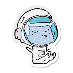 distressed sticker of a cartoon confident astronaut