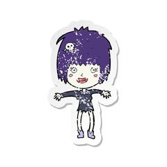 retro distressed sticker of a cartoon vampire girl