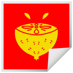 quirky square peeling sticker cartoon lemon