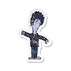 retro distressed sticker of a cartoon vampire man