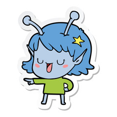 sticker of a happy alien girl cartoon