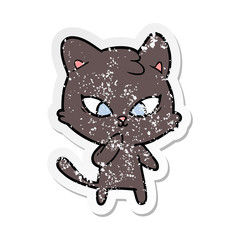 distressed sticker of a cute cartoon cat