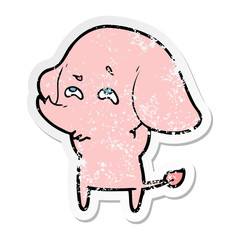 distressed sticker of a cartoon elephant remembering
