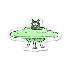 retro distressed sticker of a cartoon spaceship