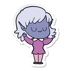 sticker of a happy cartoon elf girl